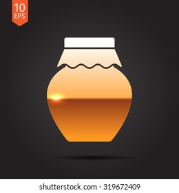 Vector gold homemade jam bottle template on dark background 
