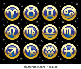 Vector gold icons of signs of the zodiac