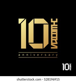 Vector gold illustration. Sign 10 style. Isolated perfect quality badge "ten" logo template. Creative and modern symbol for company identity, advertising, poster, leaflet, banner, web and flyer.