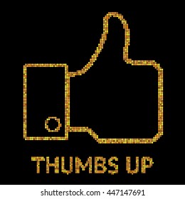 Vector gold illustration of Thumb Up icon, sumbol on black background for design