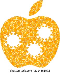 Icono de mosaico de manzana infectado con oro vectorial. La manzana infectada está aislada en un fondo blanco. Mosaico de partículas de oro basado en el icono de manzana infectada.
