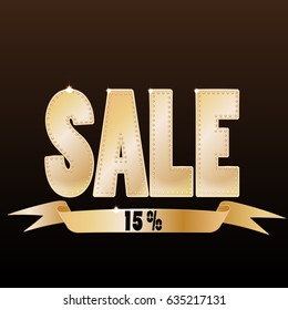 vector gold inscription from the sale of 15 percent. waving ribbon