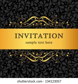 Vector gold invitation card with ornament motif background. Perfect as invitation or announcement.