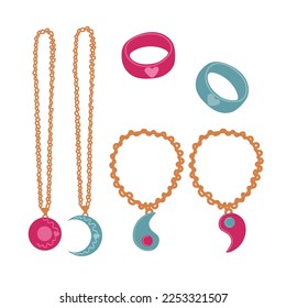 vector of gold jewelry set, vector of necklace, bangles, rings, and earrings.