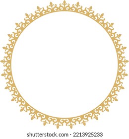 Vector gold Kazakh national round pattern, frame. Ethnic ornament of the nomadic peoples of Asia, the Great Steppe, Kazakhs, Kirghiz, Kalmyks, Mongols, Buryats, Turkmens