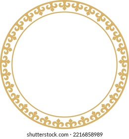 Vector gold Kazakh national round pattern, frame. Ethnic ornament of the nomadic peoples of Asia, the Great Steppe, Kazakhs, Kirghiz, Kalmyks, Mongols, Buryats, Turkmens