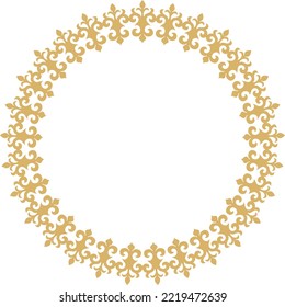 Vector gold Kazakh national round pattern, frame. Ethnic ornament of the nomadic peoples of Asia, the Great Steppe, Kazakhs, Kirghiz, Kalmyks, Mongols, Buryats, Turkmens