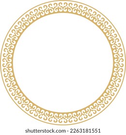 Vector gold Kazakh national round pattern, frame. Ethnic ornament of the nomadic peoples of Asia, the Great Steppe, Kazakhs, Kirghiz, Kalmyks, Mongols, Buryats, Turkmens