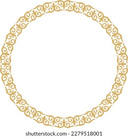 Vector gold Kazakh national round pattern, frame. Ethnic ornament of the nomadic peoples of Asia, the Great Steppe, Kazakhs, Kirghiz, Kalmyks, Mongols, Buryats, Turkmens