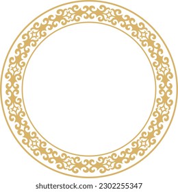 Vector gold Kazakh national round pattern, frame. Ethnic ornament of the nomadic peoples of Asia, the Great Steppe, Kazakhs, Kirghiz, Kalmyks, Mongols, Buryats, Turkmens