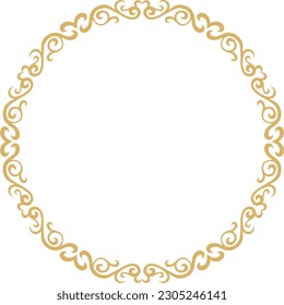 Vector gold Kazakh national round pattern, frame. Ethnic ornament of the nomadic peoples of Asia, the Great Steppe, Kazakhs, Kirghiz, Kalmyks, Mongols, Buryats, Turkmens