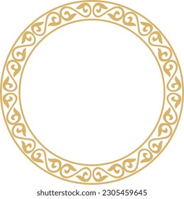 Vector gold Kazakh national round pattern, frame. Ethnic ornament of the nomadic peoples of Asia, the Great Steppe, Kazakhs, Kirghiz, Kalmyks, Mongols, Buryats, Turkmens