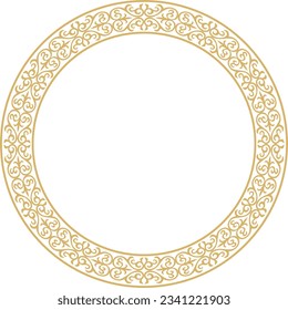 Vector gold Kazakh national round pattern, frame. Ethnic ornament of the nomadic peoples of Asia, the Great Steppe, Kazakhs, Kirghiz, Kalmyks, Mongols, Buryats, Turkmens