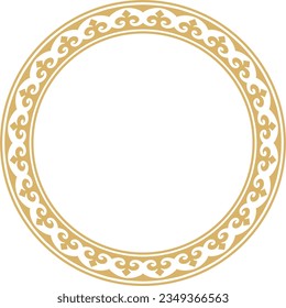 Vector gold Kazakh national round pattern, frame. Ethnic ornament of the nomadic peoples of Asia, the Great Steppe, Kazakhs, Kirghiz, Kalmyks, Mongols, Buryats, Turkmens