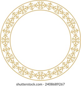 Vector gold Kazakh national round pattern, frame. Ethnic ornament of the nomadic peoples of Asia, the Great Steppe, Kazakhs, Kirghiz, Kalmyks, Mongols, Buryats, Turkmens