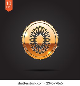 Vector gold kiwi icon isolated on dark background. Eps10