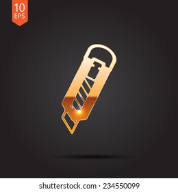 Vector gold knife icon isolated on dark background. Eps10