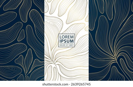 Vector gold label box, leaves floral wine design, vip perfume royal package. Leaf template,  beauty, jewelry, gift cards, banners