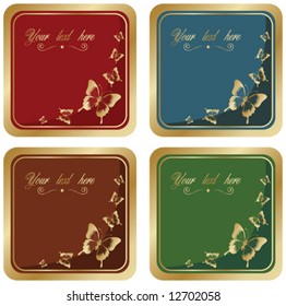 vector gold label with butterfly for text. four different color set