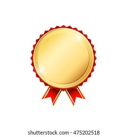 Vector gold label with red ribbon