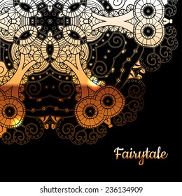 Vector gold lace ornament on dark background. Eps10