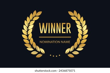 Vector Gold Lorbeer für den Gewinner. Goldener Lorbeerkranz Rahmen. Medaille des ersten Platzes. Award-Symbol, Gewinner-Emblem. Vektorgrafik EPS10