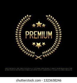 Vector gold laurel wreath with golden text Premium and star