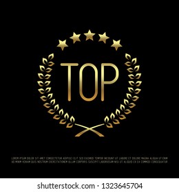 Vector gold laurel wreath with golden text Top and stars