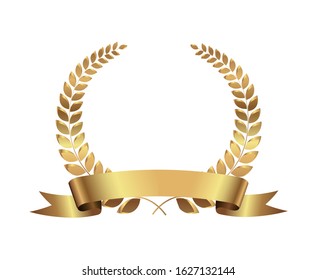 Vector gold laurel wreath with golden ribbon.