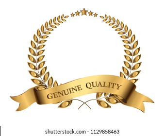 Vector gold laurel wreath with ribbon.