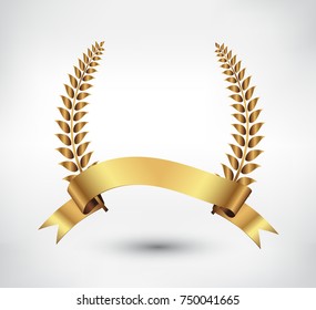 Vector gold laurel wreath with ribbon.