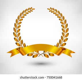 Vector gold laurel wreath with ribbon.