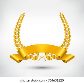Vector gold laurel wreath with ribbon.