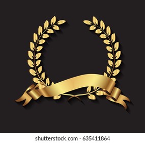 Vector gold laurel wreath.Laurel wreath with golden ribbon.