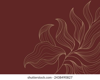 Vector gold leaves luxury golden floral covers Line leaves and flowers nature