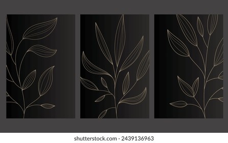 Vector gold leaves luxury golden floral covers Line leaves and flowers nature
