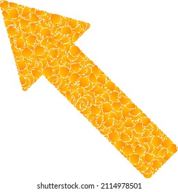 Vector gold left up arrow mosaic icon. Left up arrow is isolated on a white background. Gold particles mosaic based on left up arrow icon.