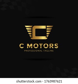 Vector Gold Letter C logo templates isolated on black background. Modern Wing Design. 