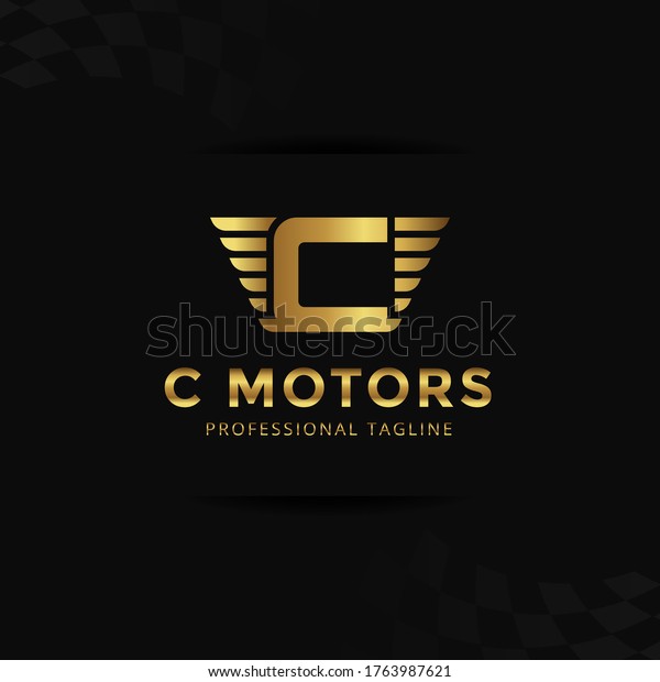 Vector Gold Letter C logo templates\
isolated on black background. Modern Wing Design.\
