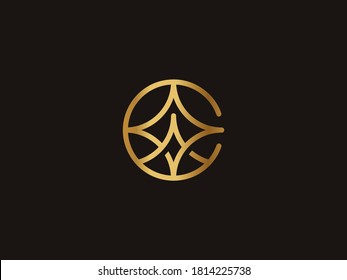Vector Gold Letter CA logo templates isolated on black background. Modern Elegant Circle Linked Design