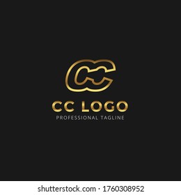 Vector Gold Letter CC logo templates isolated on white black background. Modern Linked Design. 
