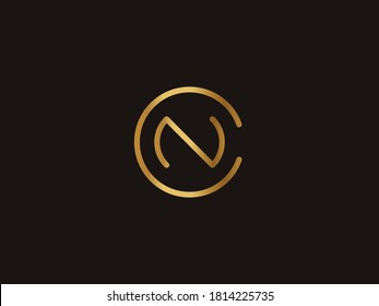 Vector Gold Letter CN logo templates isolated on black background. Modern Elegant Circle Linked Design