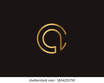 Vector Gold Letter CQ logo templates isolated on black background. Modern Elegant Circle Linked Design
