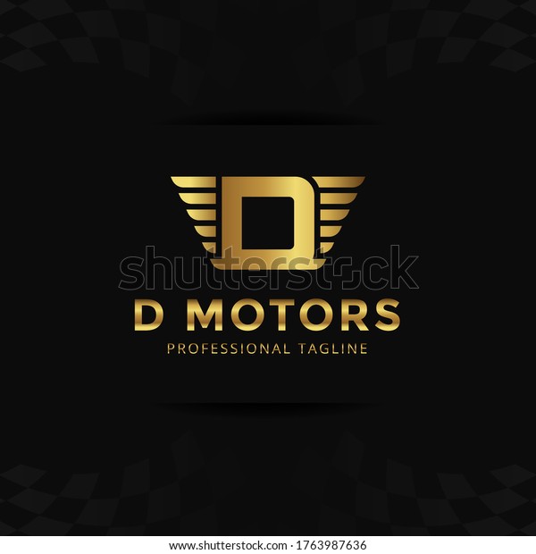 Vector Gold Letter D logo templates\
isolated on black background. Modern Wing Design.\
