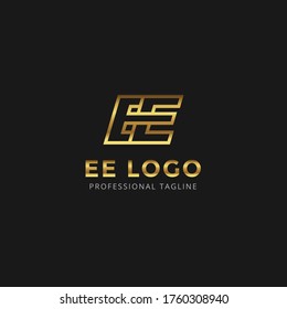 Vector Gold Letter EE Logo-Vorlagen einzeln auf weißem, schwarzem Hintergrund. Modernes Linked Design. 