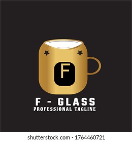 Vector Gold Letter F logo templates isolated on Black background. Modern beer glass Design. 