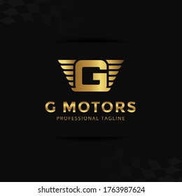 Vector Gold Letter G logo templates isolated on black background. Modern Wing Design. 