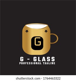 Vector Gold Letter G logo templates isolated on Black background. Modern beer glass Design. 