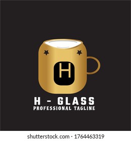 Vector Gold Letter H logo templates isolated on Black background. Modern beer glass Design. 