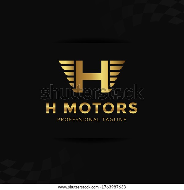 Vector Gold Letter H logo templates\
isolated on black background. Modern Wing Design.\
